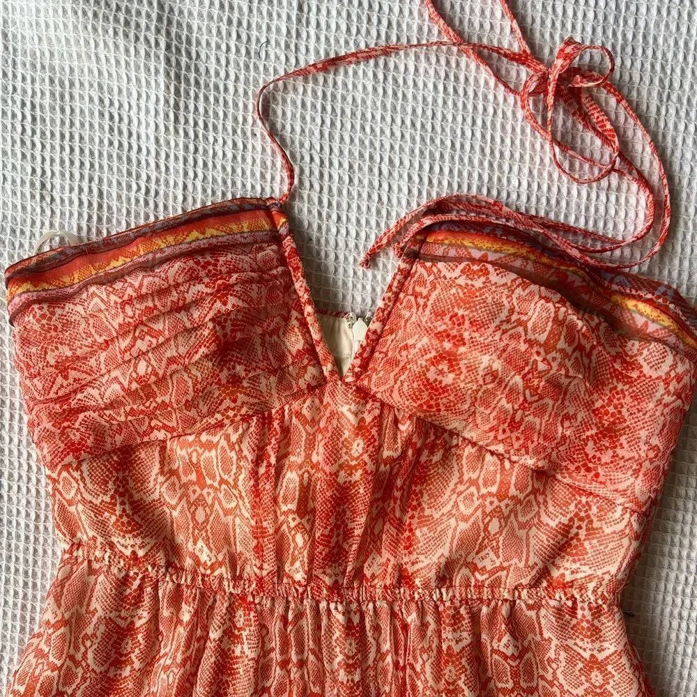 Twelfth Fifth Street Cynthia Vincent Sheer 100% Silk Orange Sleeveless Dress 6
